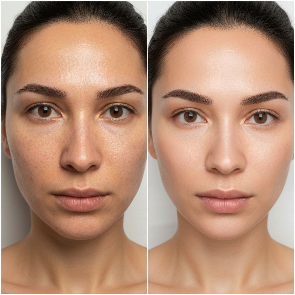 Client before and after Korean facial treatment showing improved skin texture